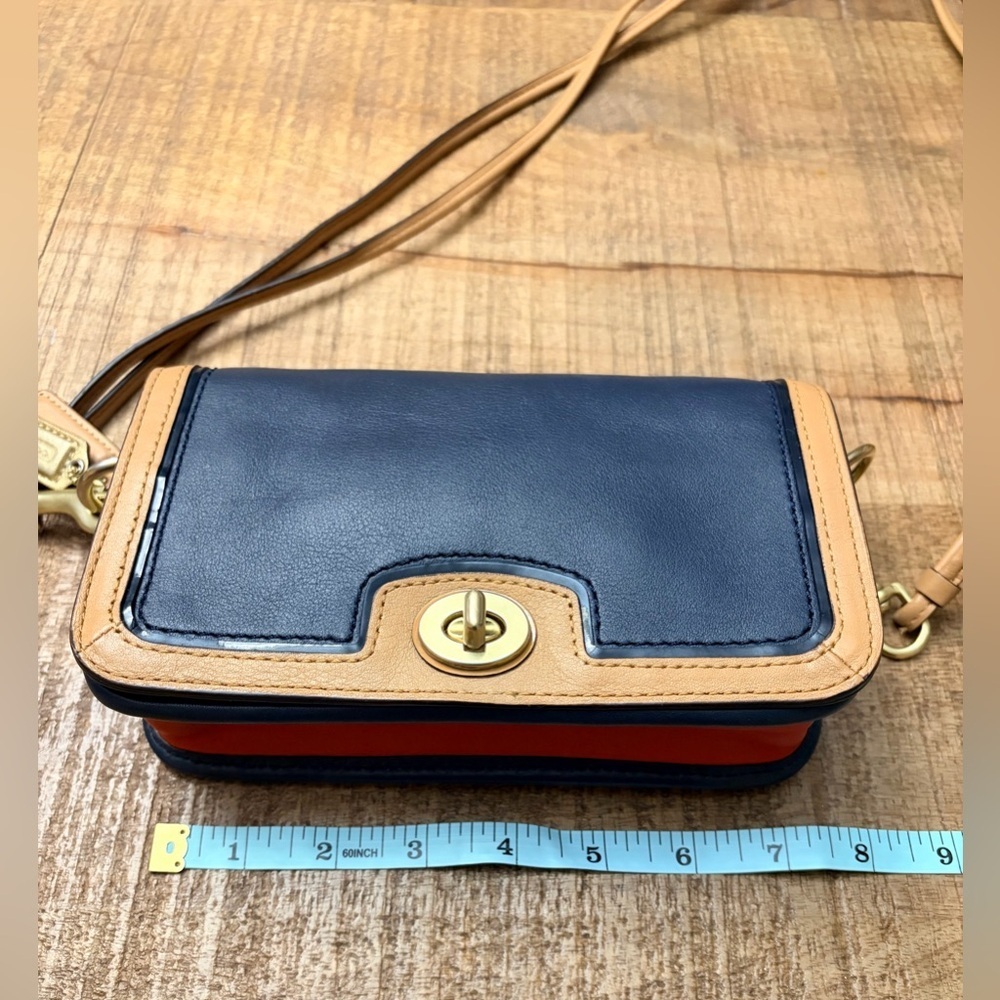Coach Color Block Navy & Red Leather Turnlock Crossbody Style 19898 - Picture 12 of 15